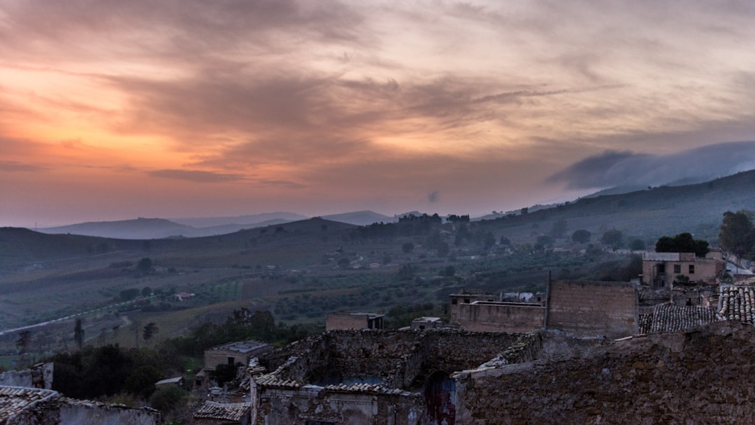 Dry-stone terraced hillside above abandoned Ligurian Apennine village